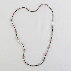 Black Purple and Gold-Tone Beaded Shell Necklace 30"