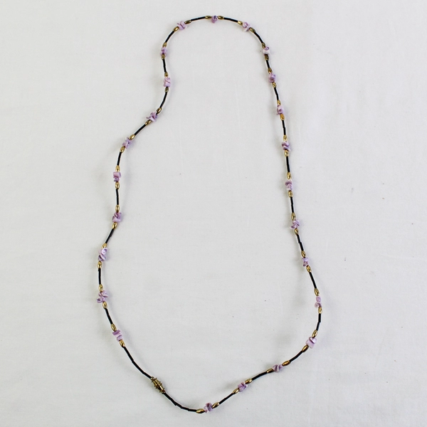 Black Purple and Gold-Tone Beaded Shell Necklace 30"