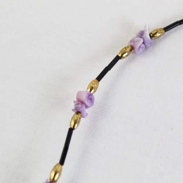 Black Purple and Gold-Tone Beaded Shell Necklace 30"