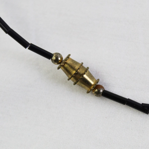 Black Purple and Gold-Tone Beaded Shell Necklace 30"