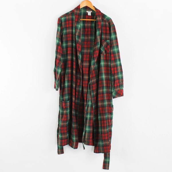 Duluth Trading Co. Red and Green Plaid Flannel Robe Men's XL 100% Cotton