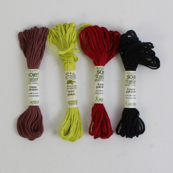 Lot of 4 Soie d'Alger 5 Meter Pull-Skein Silk Thread, Assorted Colors