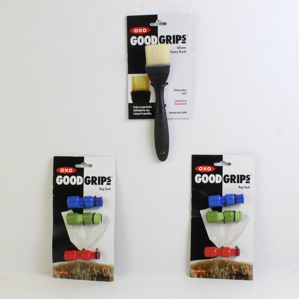 Lot of 3 OXO Good Grips Kitchen Gadgets Pastry Brush and Bag Cinches, New