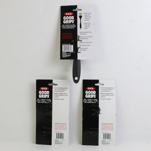 Lot of 3 OXO Good Grips Kitchen Gadgets Pastry Brush and Bag Cinches, New