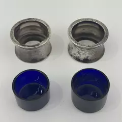 Set Of 2 Silver Open Salt Cellars Cobalt Blue Inserts Birmingham England 1912
