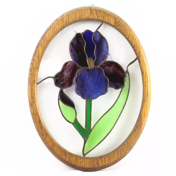 Stained Glass Purple Flower Window Hanging 16" x 12.5" Home Decor