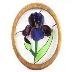 Stained Glass Purple Flower Window Hanging 16" x 12.5" Home Decor