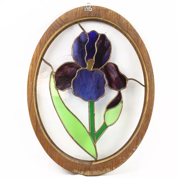 Stained Glass Purple Flower Window Hanging 16" x 12.5" Home Decor
