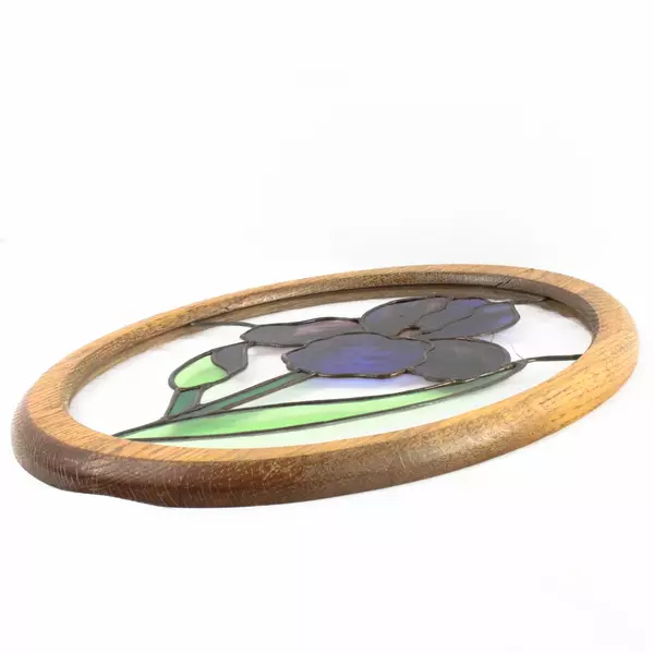 Stained Glass Purple Flower Window Hanging 16" x 12.5" Home Decor