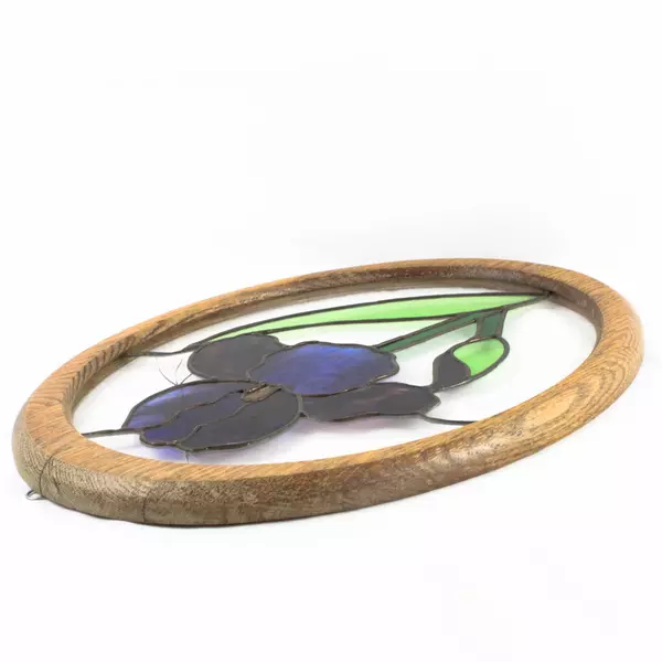 Stained Glass Purple Flower Window Hanging 16" x 12.5" Home Decor