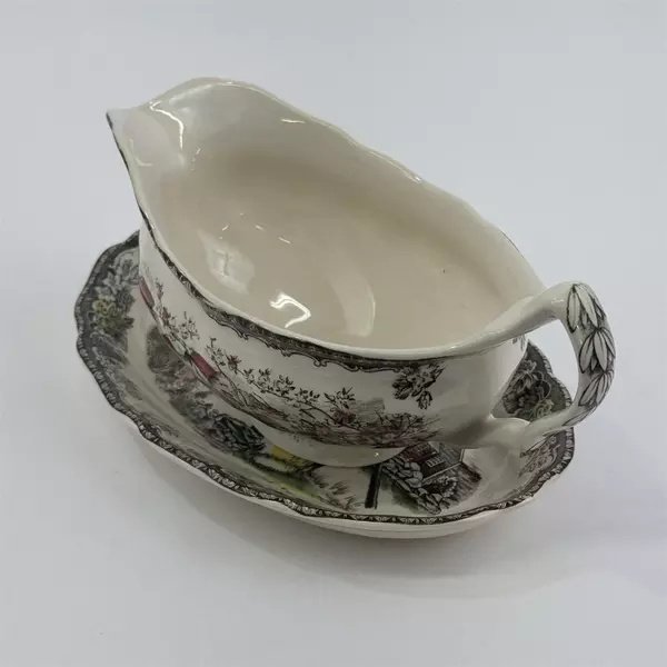 VTG Johnson Brothers The Friendly Village The Well Gravy Boat And Under Plate