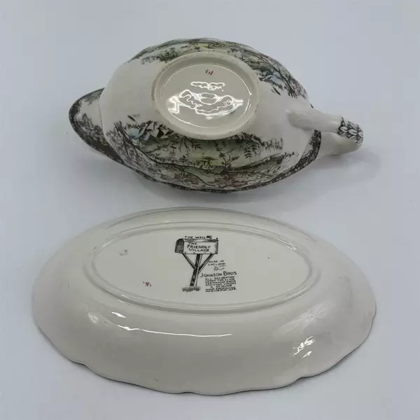 VTG Johnson Brothers The Friendly Village The Well Gravy Boat And Under Plate