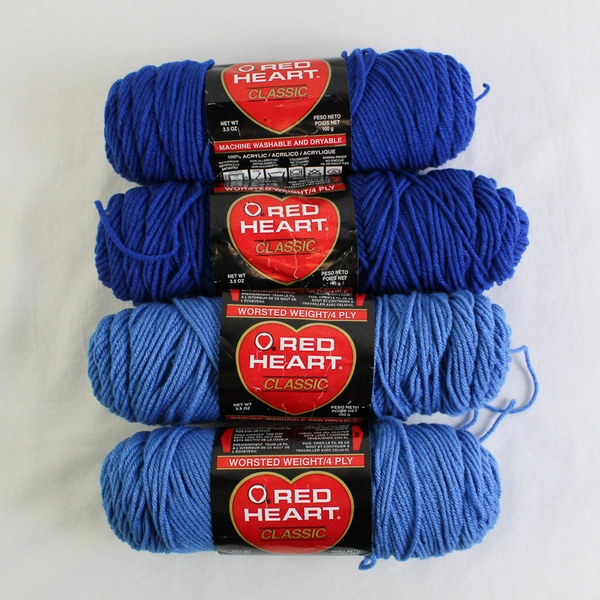 Lot of 4 Red Heart Classic Blue Yarn Skeins Partially Used 14 oz Total