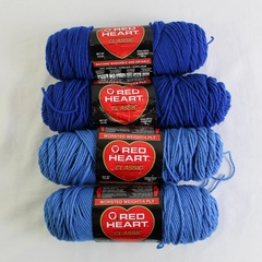 Lot of 4 Red Heart Classic Blue Yarn Skeins Partially Used 14 oz Total