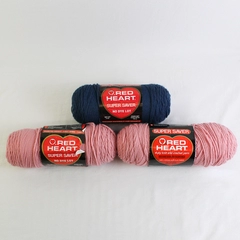 Lot of 3 Red Heart Super Saver Pink & Blue Partial Yarn Skeins 26 oz Total