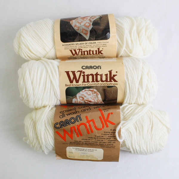 Lot of 3 VTG Caron Wintuk Partial Orlon Acrylic Yarn Skeins Off-White 11 oz
