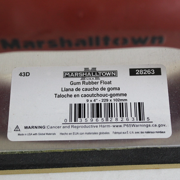 Marshalltown Gum Rubber Float 9" x 4" Grout Flooring Tool