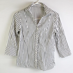 Pendleton Petite White and Black Striped 3/4-Sleeve Button-Up Women's Size 2