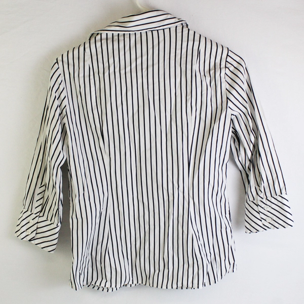 Pendleton Petite White and Black Striped 3/4-Sleeve Button-Up Women's Size 2
