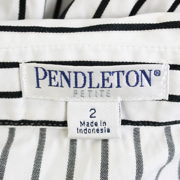 Pendleton Petite White and Black Striped 3/4-Sleeve Button-Up Women's Size 2