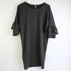Bobeau Charcoal Gray Ruffle 3/4-Sleeve Knee-Length Shirt Dress Women's XS