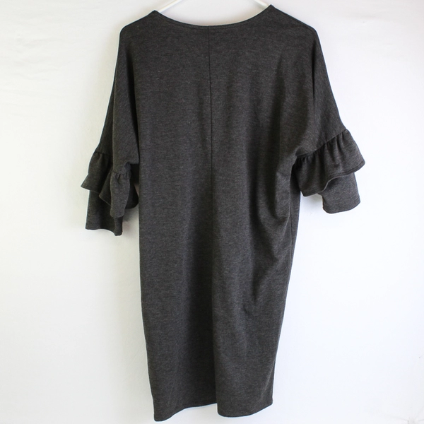 Bobeau Charcoal Gray Ruffle 3/4-Sleeve Knee-Length Shirt Dress Women's XS
