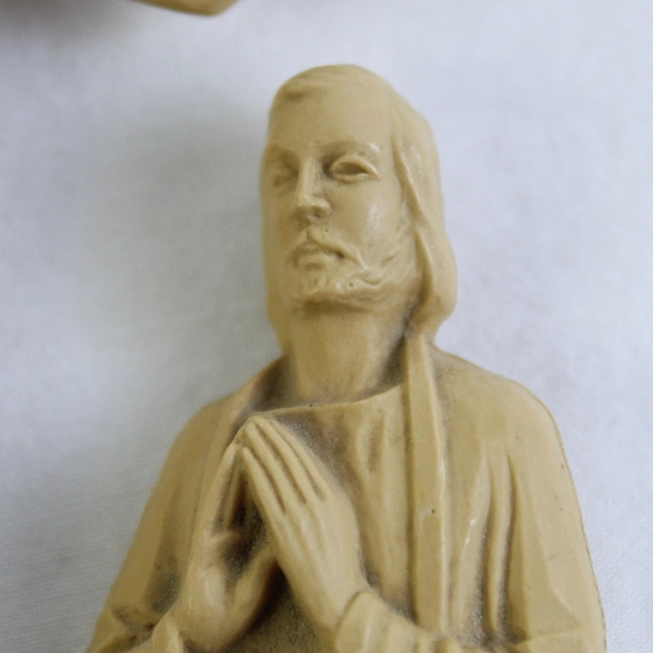  Vintage Crucifix Plaque INRI Jesus on the Cross Mary and St. John Beige Resin