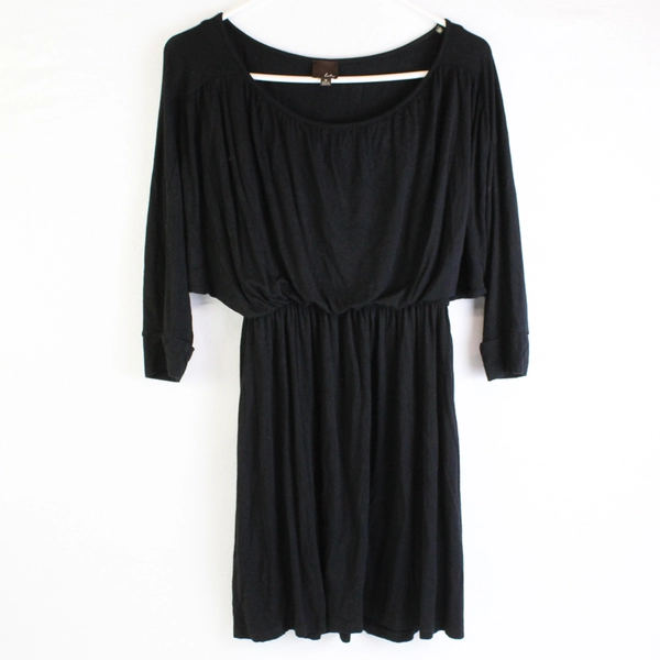 Lush Solid Black 3/4-Sleeve Short Blouson Dress Women's Size Medium