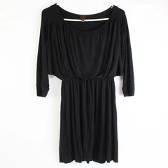 Lush Solid Black 3/4-Sleeve Short Blouson Dress Women's Size Medium