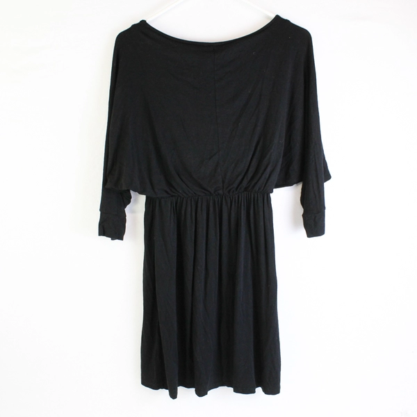 Lush Solid Black 3/4-Sleeve Short Blouson Dress Women's Size Medium