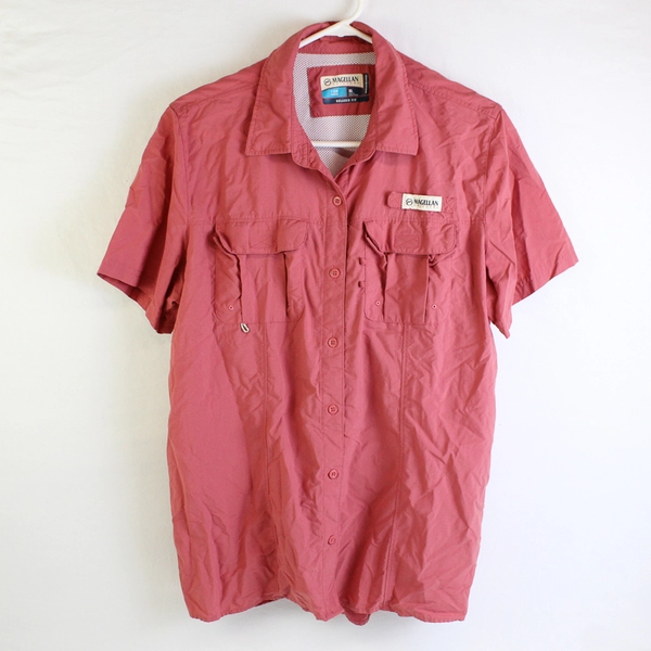 Magellan Outdoors Fish Gear Salmon Pink Short-Sleeve Button-Up Women's XL