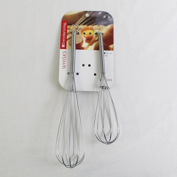 Lot of 2 Everyday Living Metal Kitchen Whisks 10" and 12"