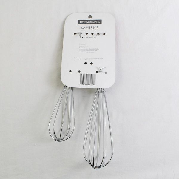 Lot of 2 Everyday Living Metal Kitchen Whisks 10" and 12"