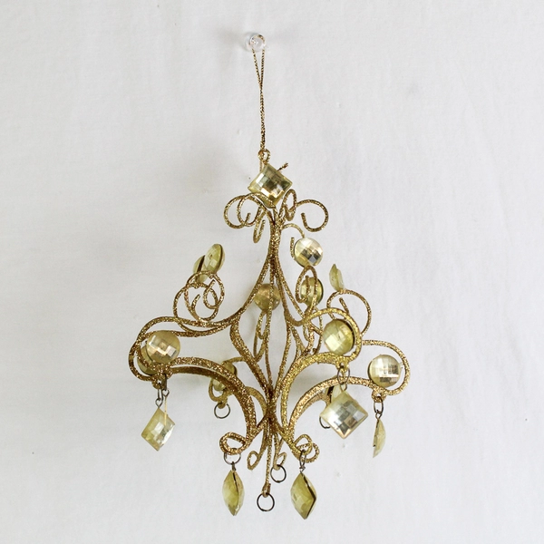 Vintage Kurt Adler Gold Glitter with Rhinestones Chandelier Christmas Ornament