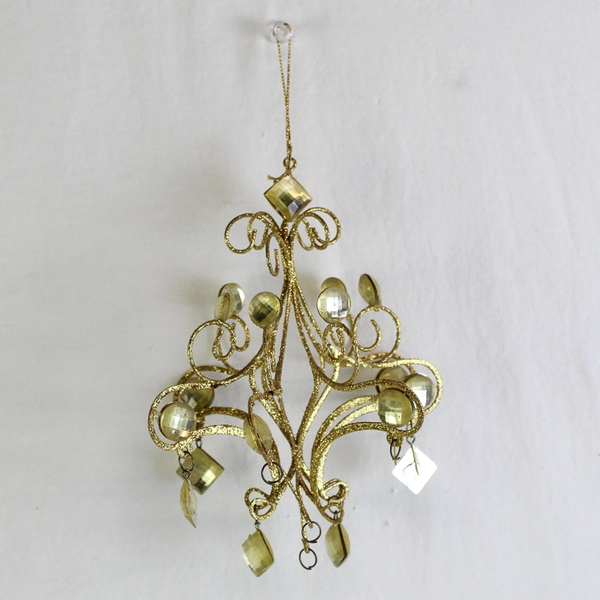 Vintage Kurt Adler Gold Glitter with Rhinestones Chandelier Christmas Ornament