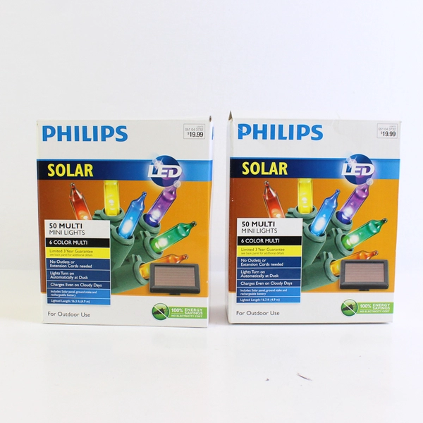 Lot of 2 Philips Solar LED 50 Multicolor (Warm and Cool Tone) Mini String Lights