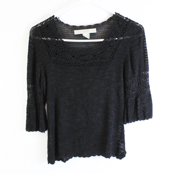 Vintage Bette Paige Women's M Sheer Black Lace Slit Flare Sleeve