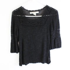 Vintage Bette Paige Women's M Sheer Black Lace Slit Flare Sleeve