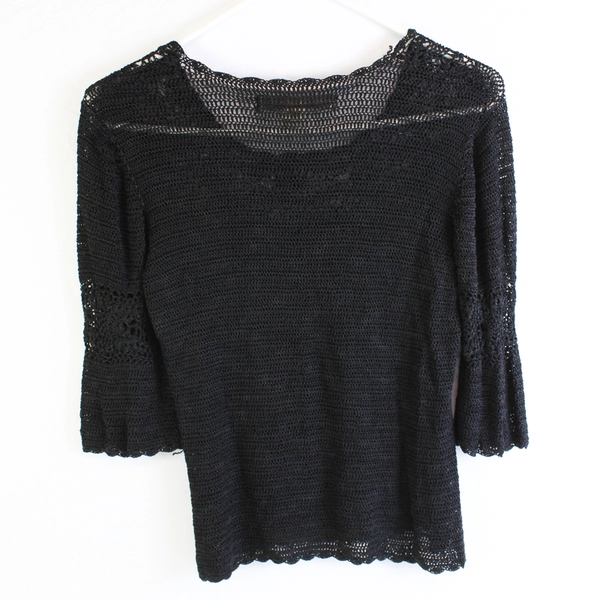 Vintage Bette Paige Women's M Sheer Black Lace Slit Flare Sleeve