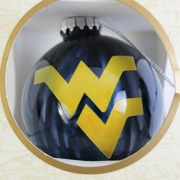 RFSJ Inc. West Virginia Mountaineers Glass Christmas Ornament