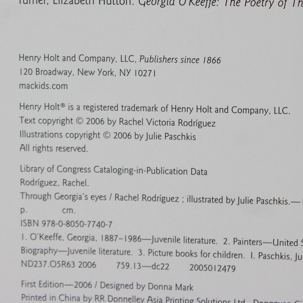 Through Georgia's Eyes By Rachel Rodriguez 2006 Hardcover DJ 1st Edition