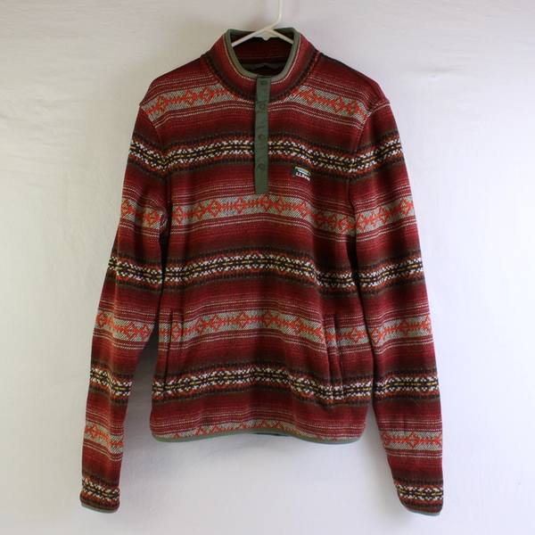 L.L.Bean Men's M Reg Red Aztec Pullover with Snap Button Neck Closure