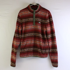 L.L.Bean Men's M Reg Red Aztec Pullover with Snap Button Neck Closure