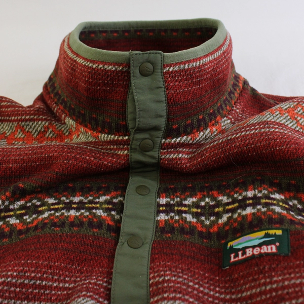 L.L.Bean Men's M Reg Red Aztec Pullover with Snap Button Neck Closure