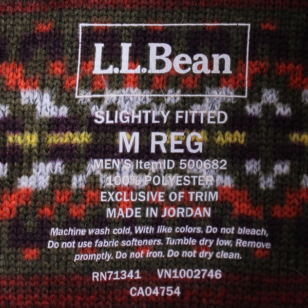 L.L.Bean Men's M Reg Red Aztec Pullover with Snap Button Neck Closure