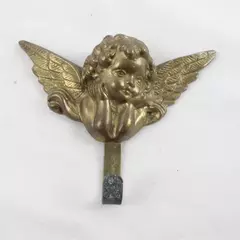 Vintage Solid Brass Angel Cherub Wings Key Hook Wall Hanger 4.5" x 5"