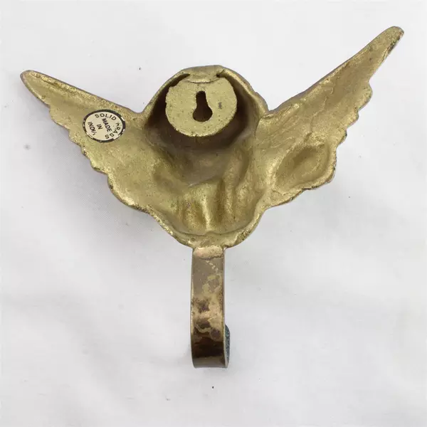Vintage Solid Brass Angel Cherub Wings Key Hook Wall Hanger 4.5" x 5"