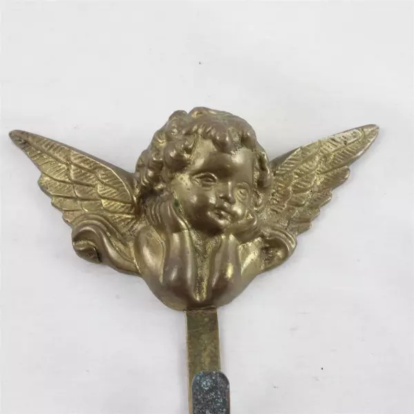Vintage Solid Brass Angel Cherub Wings Key Hook Wall Hanger 4.5" x 5"