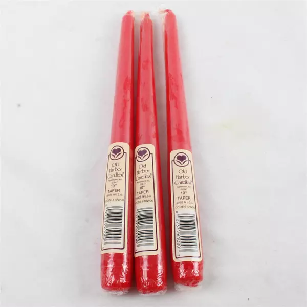 Set of 3 Old Harbor 10" Red Taper Candles New Sealed
