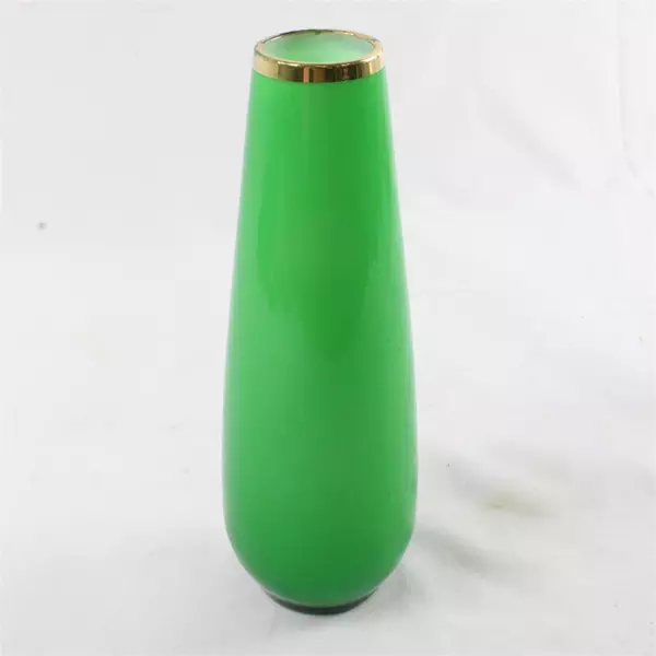 Bohemian Emerald Green Glass Bud Vase 8" Hand-Painted Floral Gilt Detail